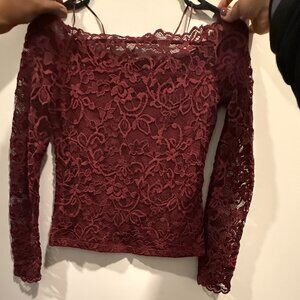 H&M Burgundy lace top, off shoulder
